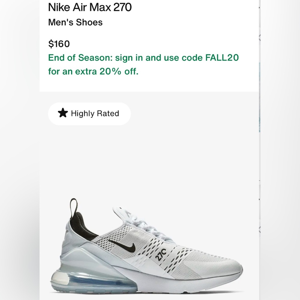 Nike Air Max 270 White Black Athletic Shoes